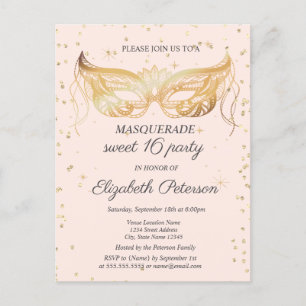 Kant Masker Goud Diamanten Sweet 16 Uitnodiging Briefkaart