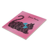 Kant met Blauwgroen strik - Roze gepersonaliseerd Tegeltje (Zijkant)