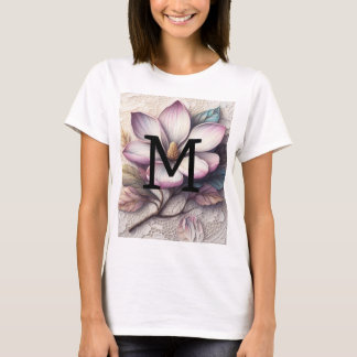 Kant met monogram bloem roze paarse magnolia bloem t-shirt