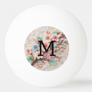 Kant met monogram bloemig roze pastel kersenbloese pingpongballen