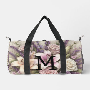Kant met monogram bloemmotief paarse rozen lavende plunjezak
