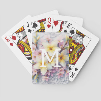 Kant met monogram roze en gele lentebloemen  pokerkaarten