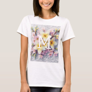 Kant met monogram roze en gele lentebloemen t-shirt