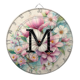 Kant met monogram roze paarse magnolia bloemen  dartbord