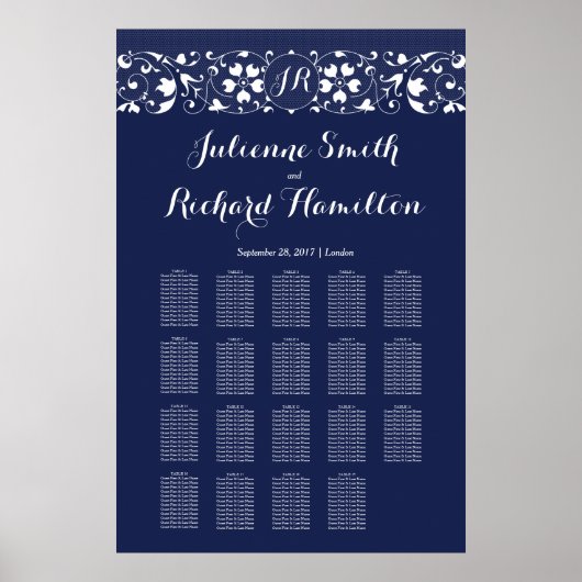 Kant | Monogram bruiloft 19 Tabellen Zitdiagram Poster (Voorkant)