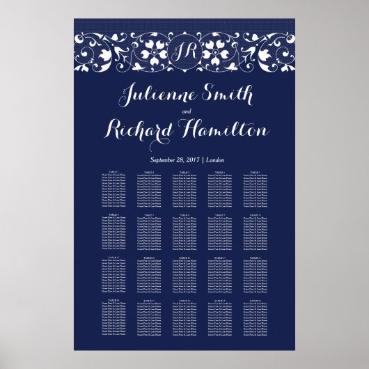 Kant | Monogram bruiloft 20-tafels Zetel Poster (Voorkant)