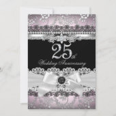 Kant & Parelboog Zilver Roze 25ste Verjaardag Kaart (Voorkant)