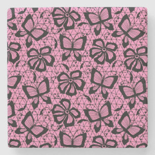 kant patroon met vlinders stenen onderzetter