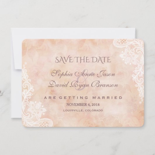  kant Rozen oud papier bruiloft opslaan van de dat Save The Date (Voorkant)