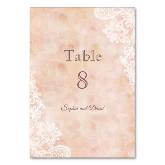  kant Rozen Oude papieren Trouwtafel Nummer Kaart (Voorkant)