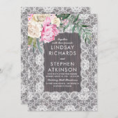 kant Rustiek Hout Roze Crème Bloemen Huwelijk Kaart (Voorkant / Achterkant)