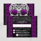 Kant suiker schedel dag van de Doden Paars RSVP Kaartje (Voorkant / Achterkant)