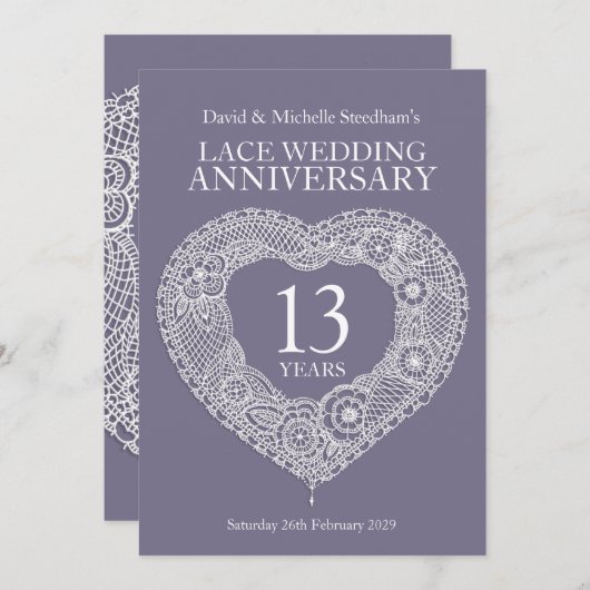 Kant trouw hart 13 jaar feest uitnodigingen (Voorkant / Achterkant)