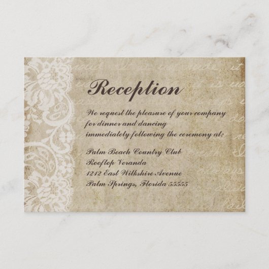 Kant uit vroeger tijden Huwelijksontvangstkaart in Informatiekaartje (Voorkant)