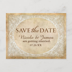 Kant vintage frame rustieke Save The Date ansichtk Aankondigingskaart