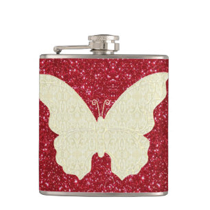Kant vlinder op rode glitter fles heupfles