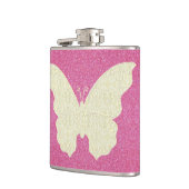 Kant vlinder op roze glitter fles heupfles (Links)