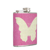Kant vlinder op roze glitter fles heupfles (Rechts)