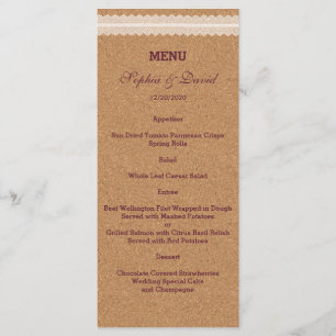 kant Wijn Cork Wedding Menu