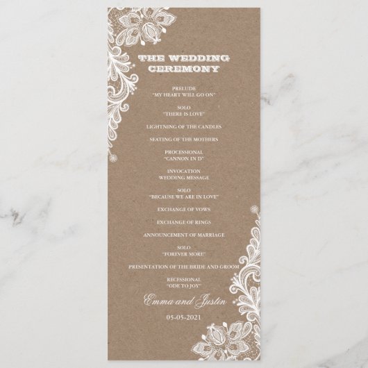  Kant Wit & Kraft Rustieke Bruiloft Programma (Achterkant)