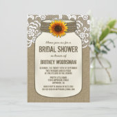 Kant Zonnebloem Mason Jar Bridal Douche Uitnodigin Kaart (Staand voorkant)