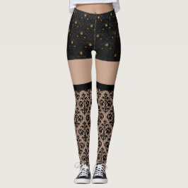 Kant zwart en goud sexy Leggings