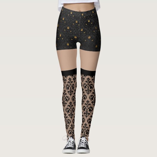 Kant zwart en goud sexy Leggings (Voorkant)