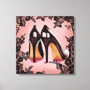 Kant zwarte stiletto canvas afdruk