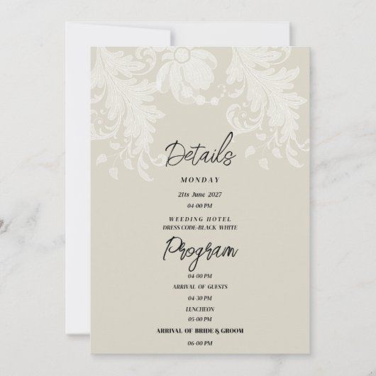 Kantdetails in rustieke neutrale witte bloemmotiev kaart (Voorkant)