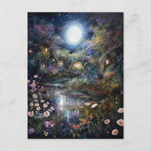 Kantelend landschap van de Fantasy Moonlit Garden Briefkaart