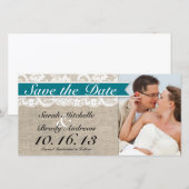 Kanten en Jute Uitzicht Save the Date -Turquoise (Voorkant / Achterkant)