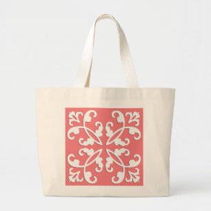 Kanten kantwerk - wit over azalea roze grote tote bag