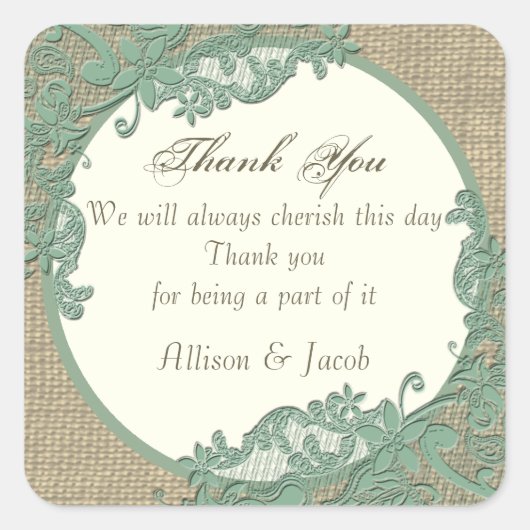  kanten ontwerp Sage Green Vierkante Sticker (Voorkant)