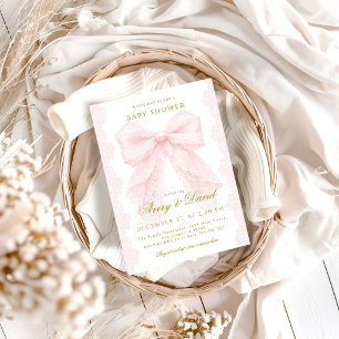 Kanten Roze Strik Meisje Baby Shower  Kaart