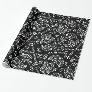 Kanten schedel- en bottenpatroon inpakpapier I