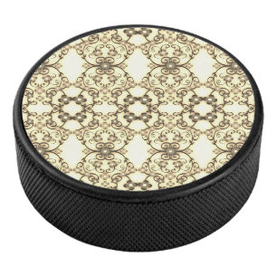 Kanten uitzicht van bloemen Gouden Sepia Hockey Puck