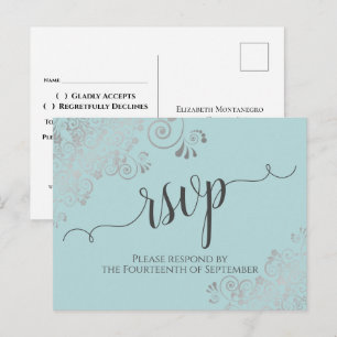 Kanten Zilver Kalligrafie Mintgroene Trouw RSVP Briefkaart