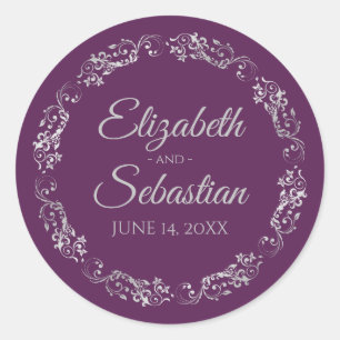 Kanten Zilveren Filigraan Elegante Pruim Paarse Hu Ronde Sticker