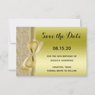 Kantlint & Strikte Gouden Glitter Lovert 18e Save The Date