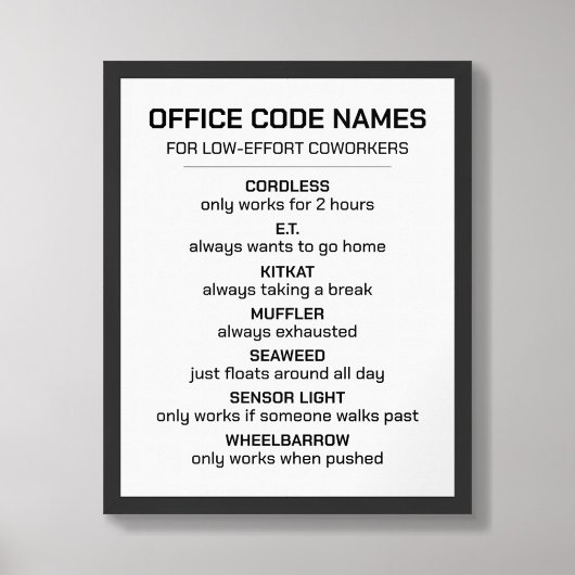 Kantoor-codenamen voor collega's poster