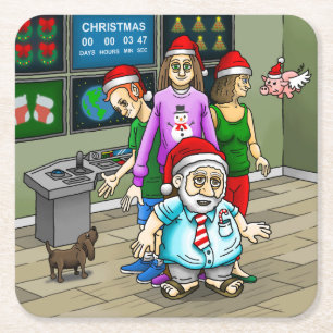 Kantoor met kerstman vierkante kartonnen onderzetter