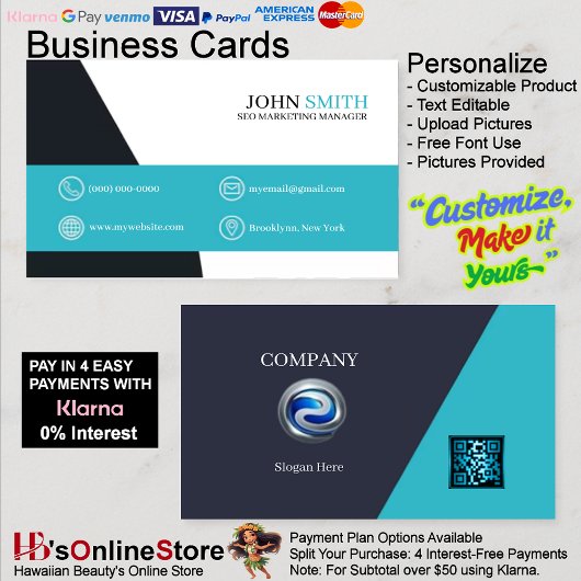 Kantoor Modern Turquoise Four Choice Logo QR-code Visitekaartje