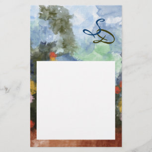 Kantoorartikelen, Gebloemde Pad Waterverf Monogram Briefpapier