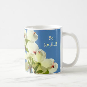 KANTOORCADEAU MOKKEN Witte Dogwood WEES BLIJ! Mok