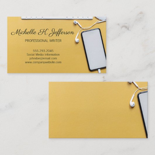 Kantoorwerkruimte | Minimale Gele Achtergrond Visitekaartje (Voorkant / Achterkant)