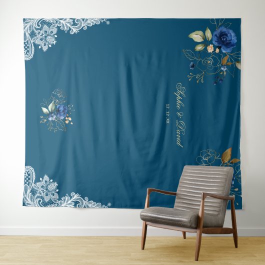 Kantwerk Blauwe Bloem Gouden Trouw Decoratie Wandkleed (In Situ (horizontaal))