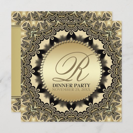 Kantwerk Gouden Uitnodigingen Eetfeestje (Voorkant / Achterkant)