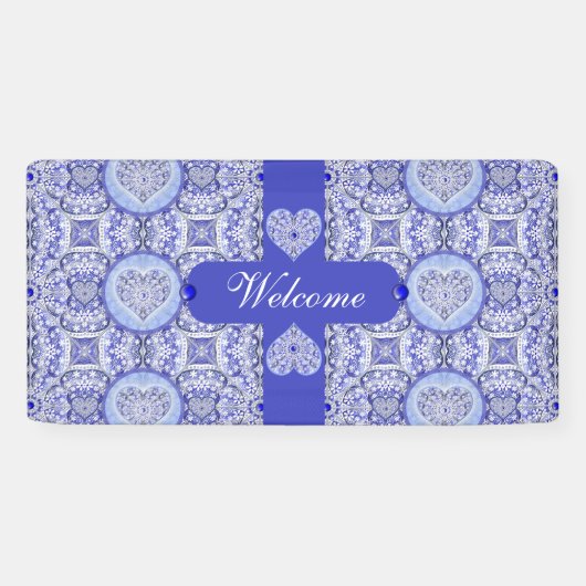 Kantwerk keramiek Blauwe Griekse tint Spandoek (Horizontaal)