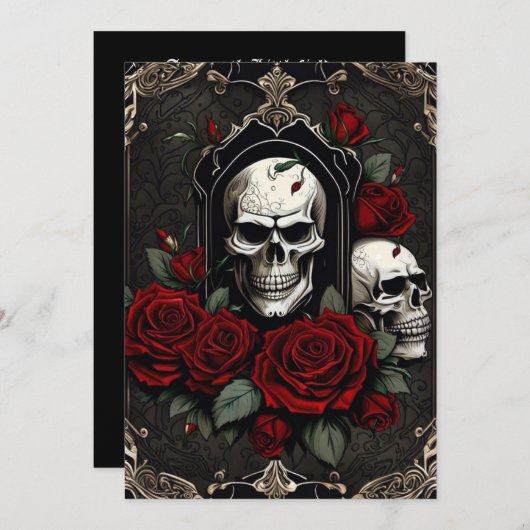 Kantwerk Schedels en Rozen Gotische Elegantie Brui Kaart (Voorkant / Achterkant)