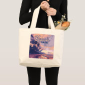 Kapaa Kauai Hawaii Beach Sunset Palm Tree Retro Grote Tote Bag (Voorkant (product))